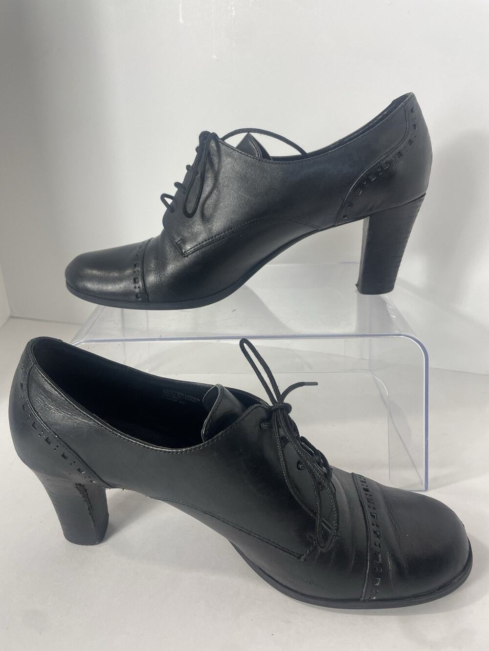 Etienne Aigner Ravine Oxford Heels Black Leather Comfort Brogue Lace Up Shoes 9
